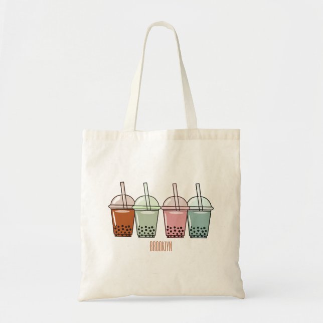 Tote Bag Illustration de dessin animé pour le thé de bulle (Devant)