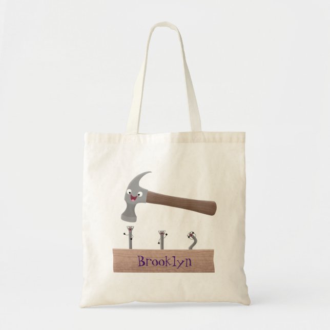 Tote Bag Illustration de dessin mignon, marteau et ongles (Devant)
