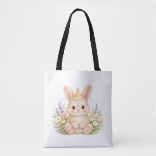 Tote Bag Illustration de fleur sauvage de lapin pastel