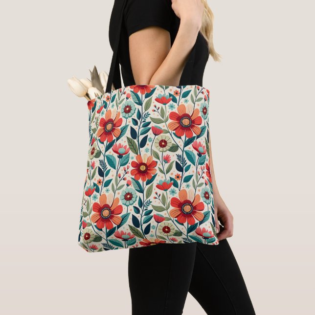 Tote Bag Illustration de Fleurs sauvages Shabby Chic Peach  (De près)
