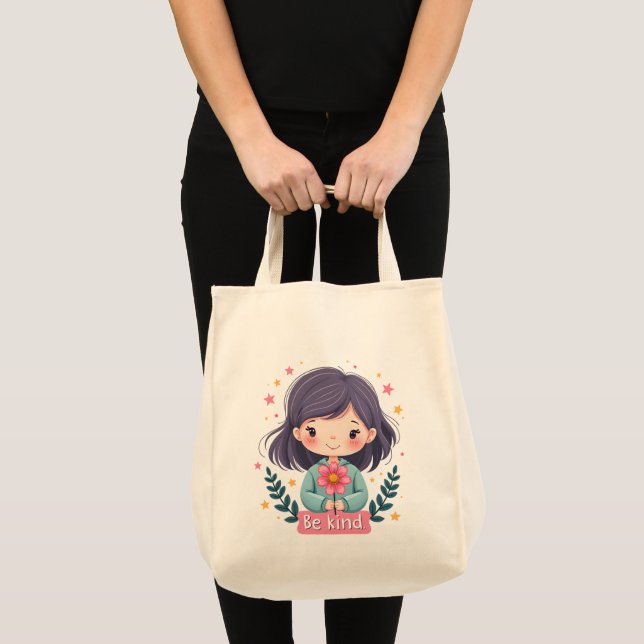 Tote Bag Illustration de Kawaii "Be Kind" - Art Intéressant (Devant (produit))