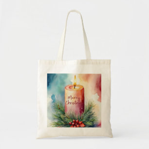 Tote Bag Illustration de la bougie de Noël de l'aquarelle