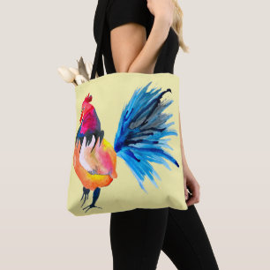 Tote Bag Illustration de l'aquarelle colorée du coq