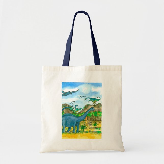 Tote Bag Illustration de l'aquarelle des dinosaures (Devant)
