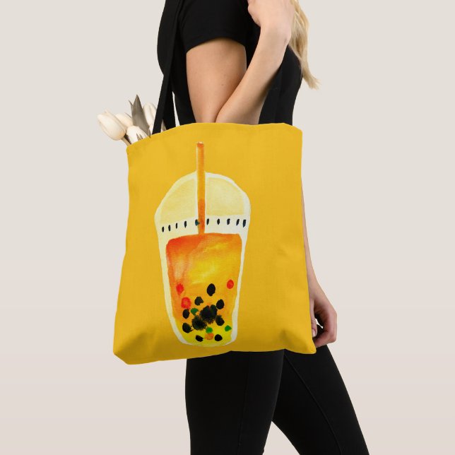 Tote Bag Illustration de l'art du thé Boba Bubble (De près)