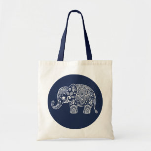 Tote Bag Illustration De L'Éléphant De Paisley Blanc Sur Le