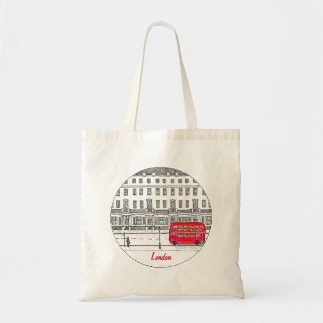 Tote Bag Illustration de Londres England Red Bus Travel (Devant)
