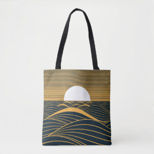 Tote Bag Illustration de lune de soleil stylisée, mer sombr