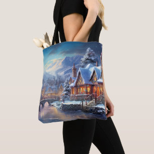 Tote Bag Illustration de village d'hiver