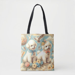 Tote Bag Illustration de vintage Cute Bichon Frisé