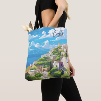 Tote Bag Illustration de voyage d'art Vintage en Crète Grèc
