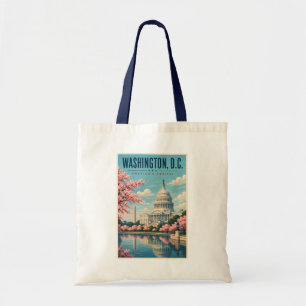 Tote Bag Illustration de voyage des cerisiers en fleurs à W