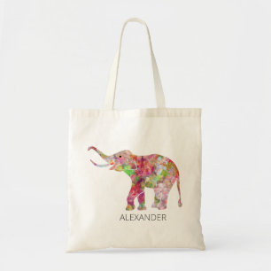Tote Bag Illustration d'éléphant floral coloré