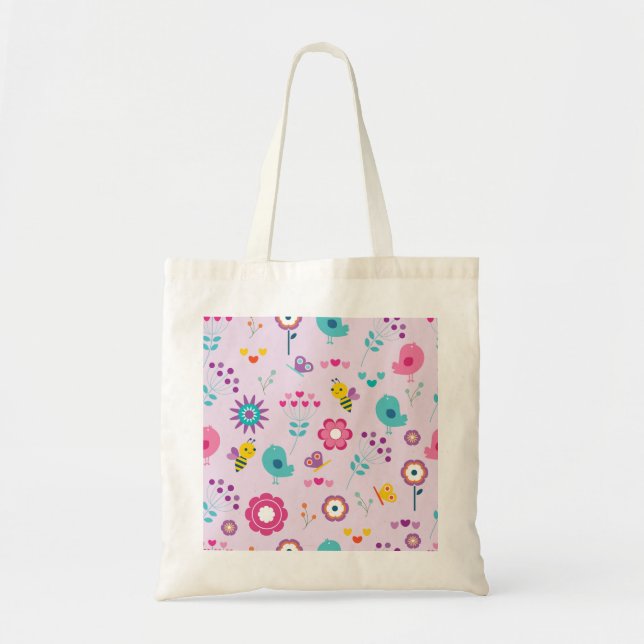 Tote Bag Illustration des oiseaux mignons, des abeilles et  (Devant)