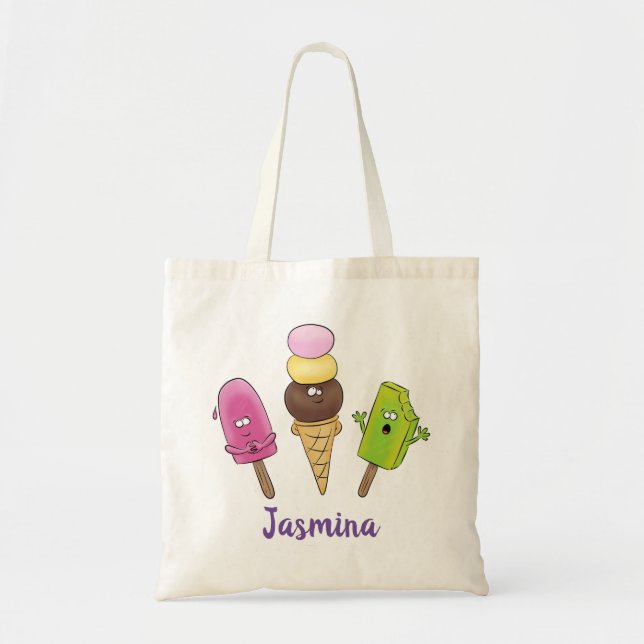 Tote Bag Illustration drôle de popsicles et de crème glacée (Devant)