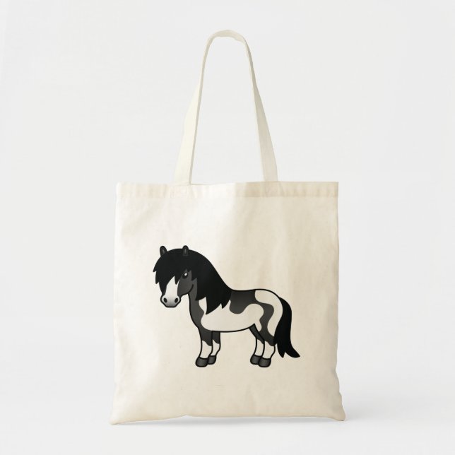 Tote Bag Illustration du dessin animé Black Pinto Shetland  (Devant)