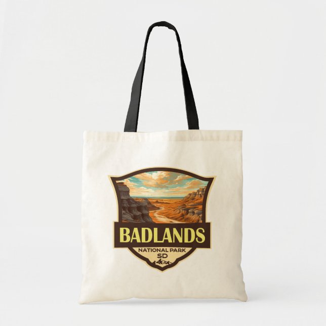 Tote Bag Illustration du parc national Badlands Retro (Devant)