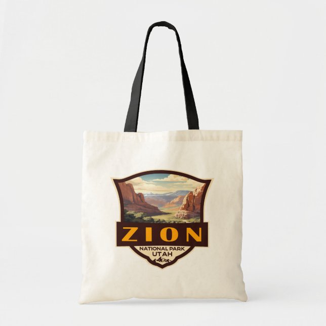Tote Bag Illustration du parc national Zion Insigne rétro (Devant)