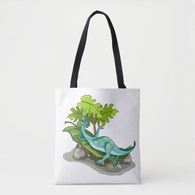 Tote Bag Illustration D'Un Bain De Soleil Iguanodon. (Devant)