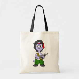 Tote Bag Illustration D'Un Brontosaurus Habillé En Rambo.