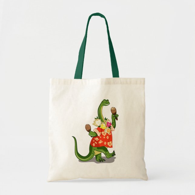 Tote Bag Illustration D'Un Brontosaurus Jouant À Maracas. (Devant)