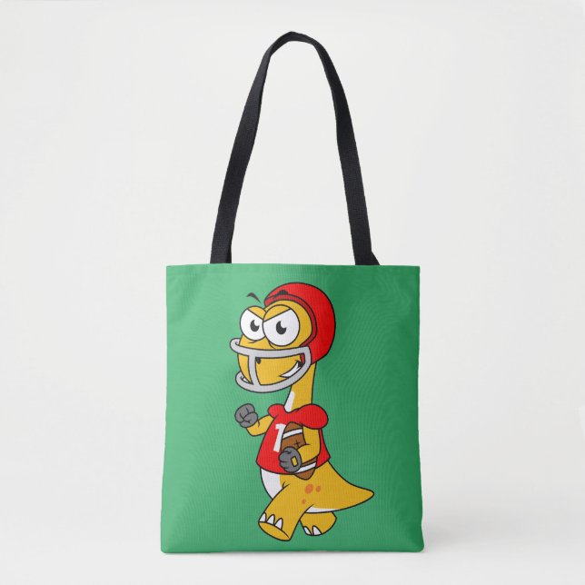 Tote Bag Illustration D'Un Brontosaurus Jouant Au Football. (Devant)