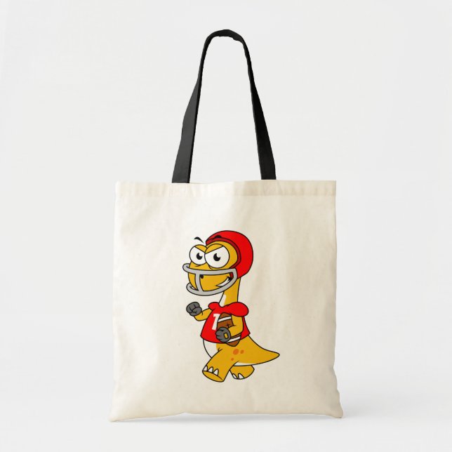 Tote Bag Illustration D'Un Brontosaurus Jouant Au Football. (Devant)
