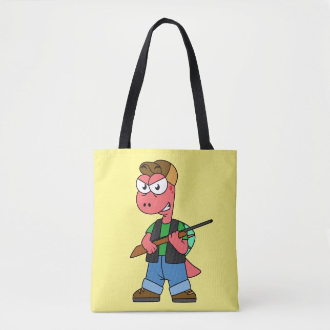Tote Bag Illustration D'Un Chasseur De Spinosaure Avec Arme (Devant)