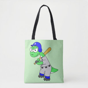 Tote Bag Illustration D'Un Joueur De Baseball Brontosaurus.