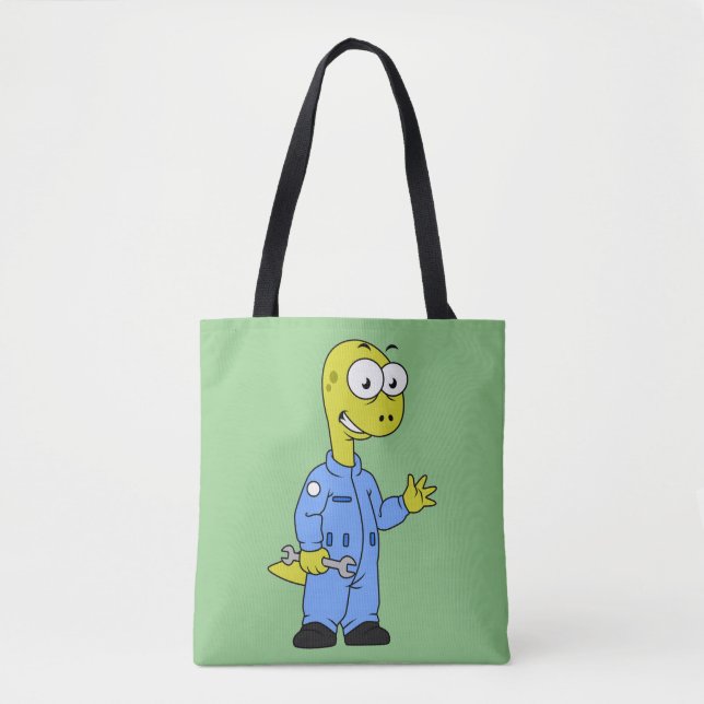 Tote Bag Illustration D'Un Mécanique Brontosaurus. (Devant)