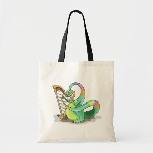 Tote Bag Illustration D'Un Plateosaure Jouant De La Harpe. (Devant)