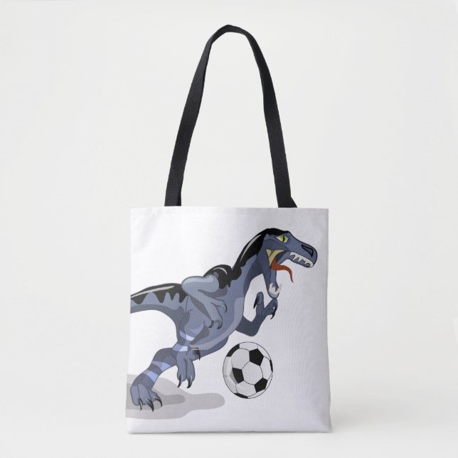 Tote Bag Illustration D'Un Raptor Dinosaure Jouant Au Footb (Devant)