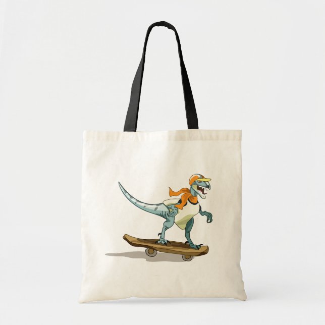 Tote Bag Illustration D'Un Raptor Skateboard. (Devant)
