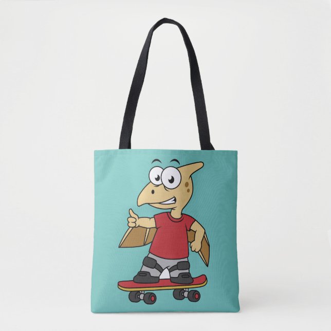 Tote Bag Illustration D'Un Skateboard De Ptérosaure. (Devant)