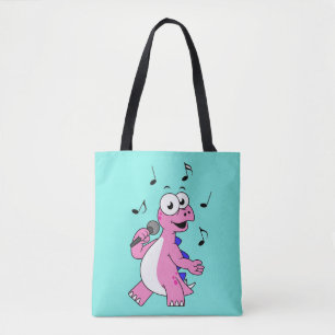 Tote Bag Illustration D'Un Stegosaurus Chantant.
