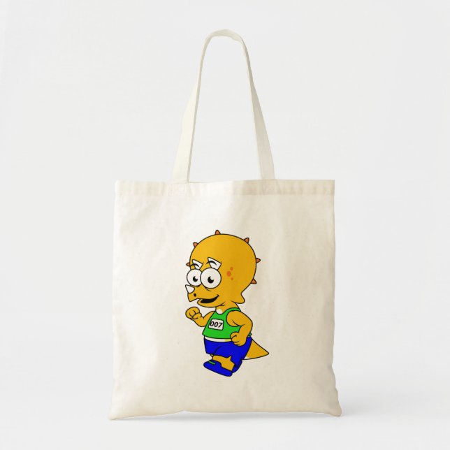 Tote Bag Illustration D'Un Tricératops Runner. (Devant)
