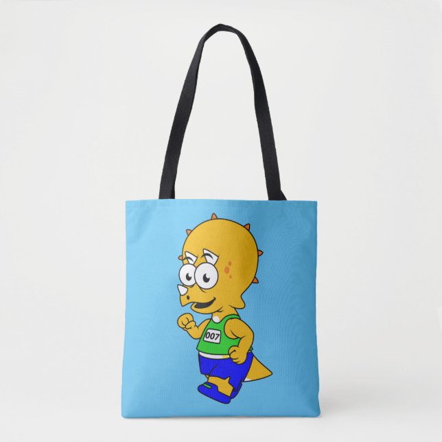 Tote Bag Illustration D'Un Tricératops Runner. (Devant)