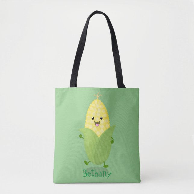 Tote Bag Illustration d'une caricature de maïs joyeux (Devant)