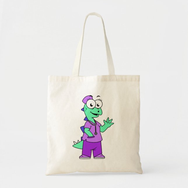 Tote Bag Illustration D'Une Infirmière Stegosaurus. (Devant)