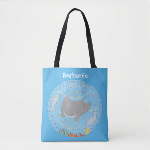 Tote Bag Illustration d'une mignonne raie manta et de bulle