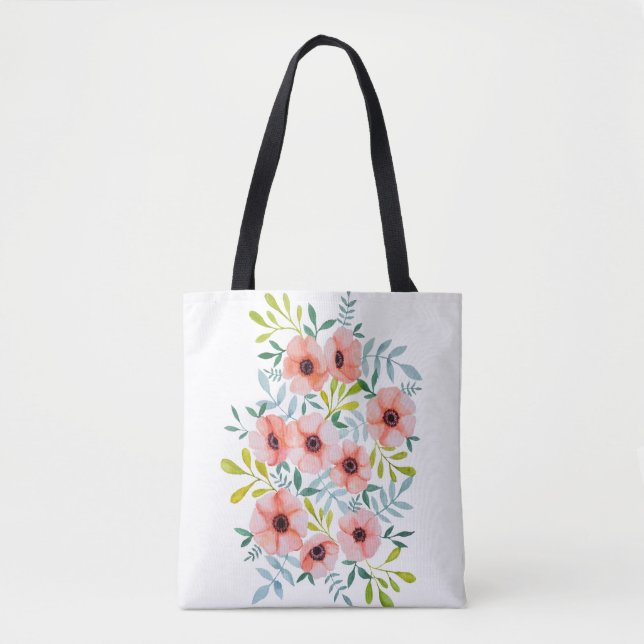 Tote Bag Illustration florale rose aquarelle élégante (Devant)