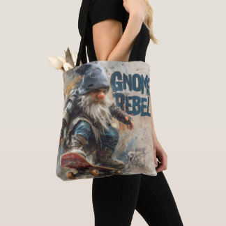 Tote Bag illustration graphique de gnome rebelle en skatebo