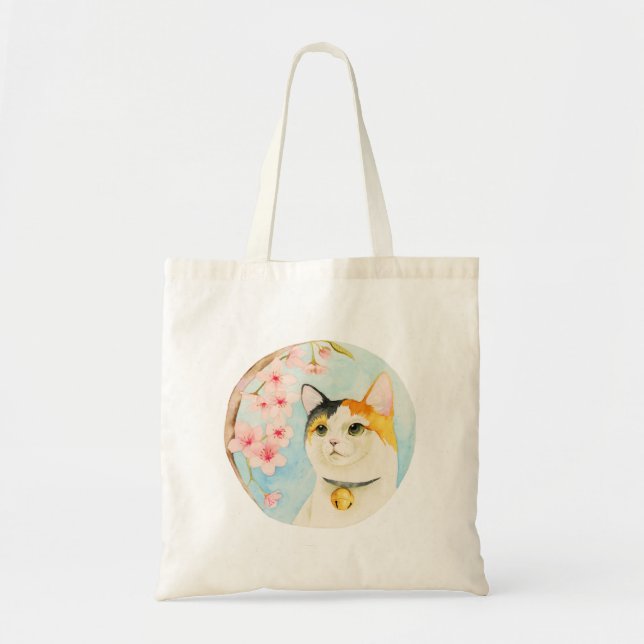 Tote Bag Illustration mignonne d'aquarelle de chat de (Devant)