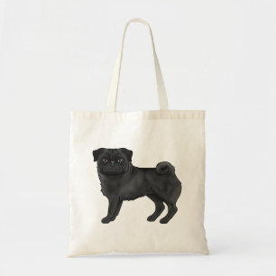 Tote Bag Illustration Mignonne de Race de Chien Mops Noir