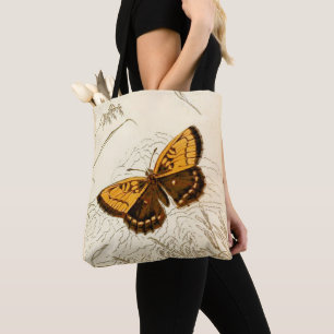 Tote Bag Illustration papillon vintage, or et Brown