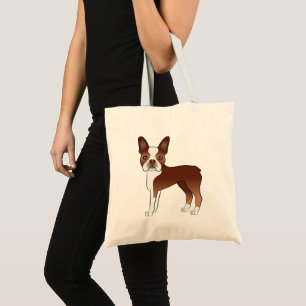 Tote Bag Illustration Red Boston Terrier Cartoon Dog