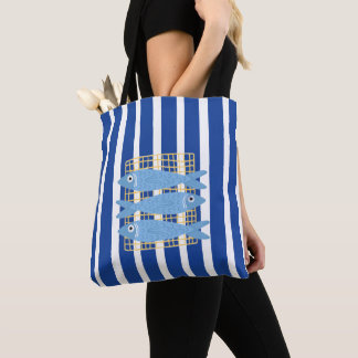Tote Bag Illustration Rétro de Boîte de Sardines Nautique