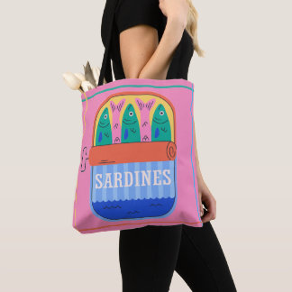 Tote Bag Illustration Rétro de Boîte de Sardines Rose