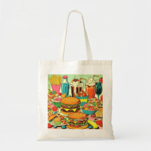 Tote Bag Illustration Retro Food Comic