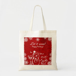 Tote Bag Illustration Rouge Et Blanc - Joyeux Noël